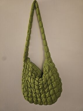Quilted Shoulder Bag in Lime Green - Lightweight Everyday Tote
